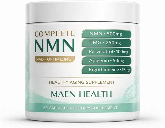Lazra MAEN Health All-in-One NMN | 500mg NMN with Resveratrol Trimethylglycine Ergothioneine and Apigenin | NAD+ Optimized Healthy Aging Support | 60 Capsules Non-GMO Gluten-Free