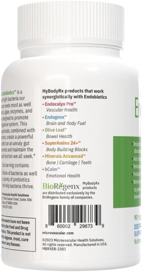 Endobiotics Gut Support Supplement - Rich Blend of Eight Beneficial Bacteria for Optimal Digestive Health-90 Capsules 2pk