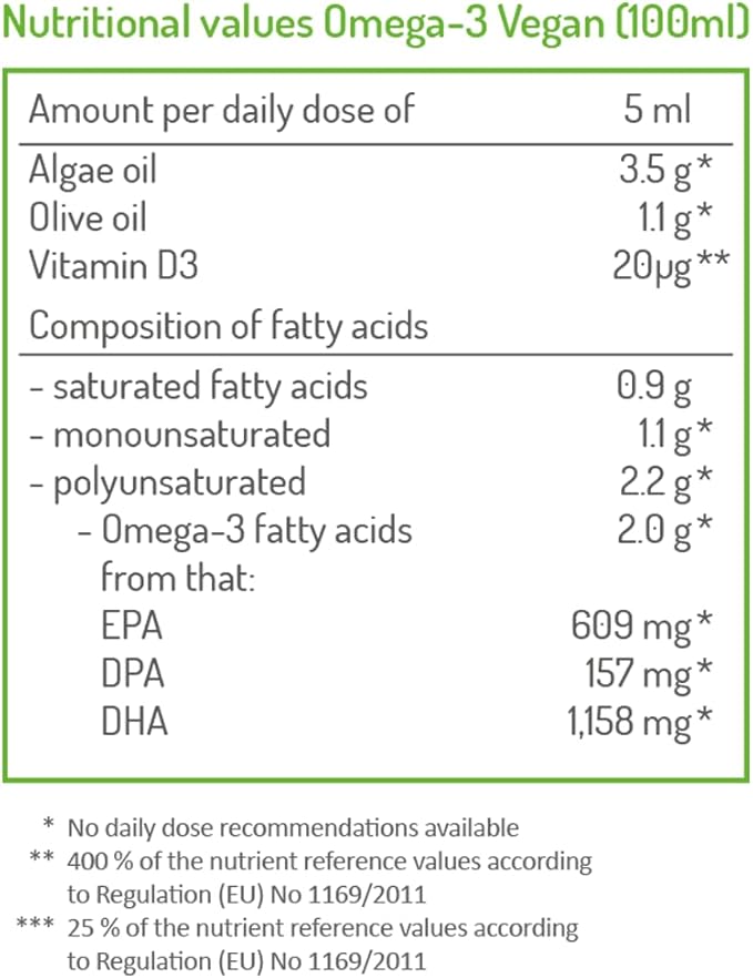 NORSAN Omega-3 Vegan - Liquid Algae Oil - High-Dose 2000mg Omega-3 per Serving | Supports Heart Brain &amp Eye Health* | Non-GMO Sustainable &amp Vegan-Friendly | 3.4 fl oz Bottle (100ml)