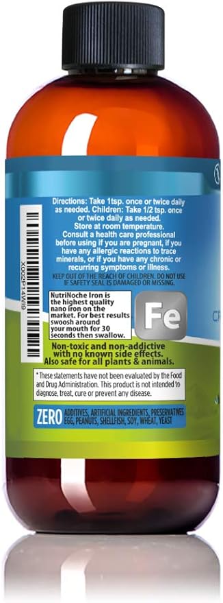 Liquid Iron Supplement for Women - High Potency Sublingual Iron Drops - Vegan Liquid - Tasteless Flavor - Premium Supplement for Men Women &amp Kids - 8 Ounces - Nutrinoche