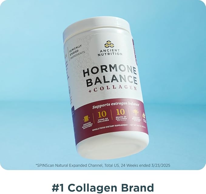 Ancient Nutrition Hormone Balance + Collagen Powder Supplement Hydrolyzed Collagen Peptides Key Clinically Validated Ingredient to Support Balanced Hormones and Boost Energy Vanilla 25 Servings