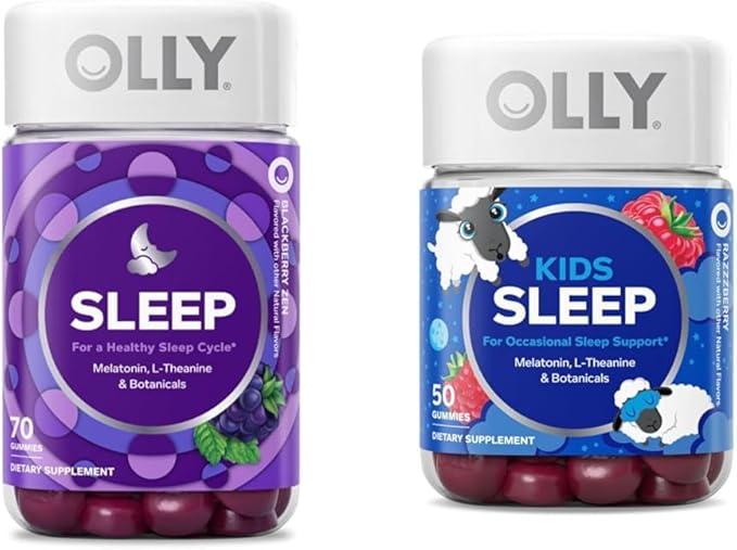 OLLY Sleep Gummy 3mg Melatonin 70ct Blackberry &amp Kids Sleep Gummy 0.5mg Melatonin 50ct Raspberry - L-Theanine Chamomile &amp Lemon Balm Supplement