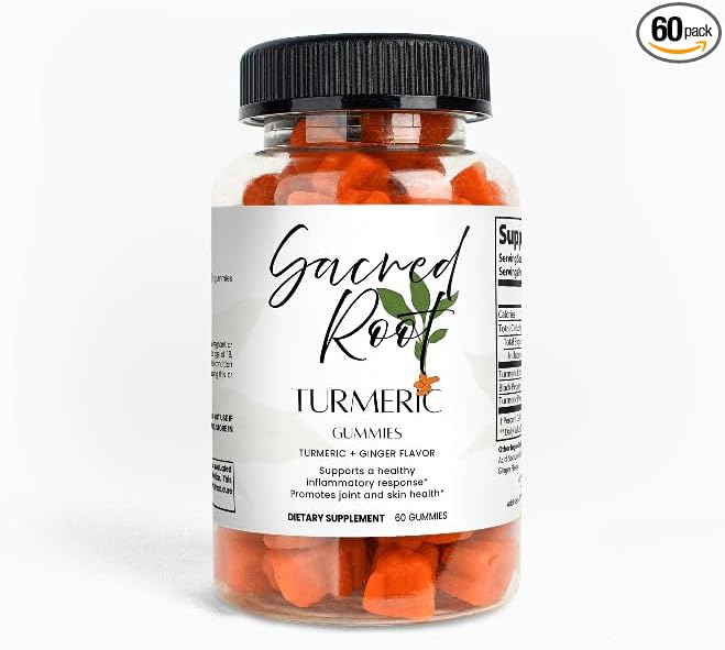 Sacred Root Turmeric Gummies with Ginger and Black Pepper Extract Dietary Supplement 60 Count