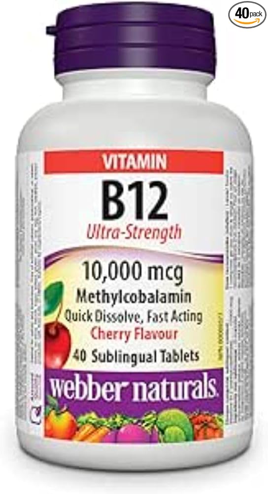 Webber Naturals B12 Ultra-Strength 10000 mcg · Cherry Flavour 40 Sublingual Tablets