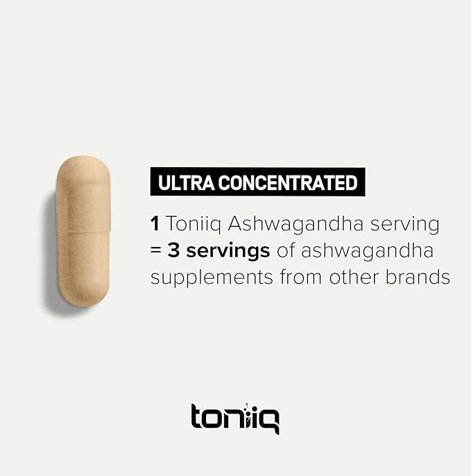 Toniiq Ashwagandha - Ultra High Potency 20:1 Extract with 10% Withanolides - Wild Harvested in India - Highly Concentrated - Third-Party Lab Tested - 90 Capsules