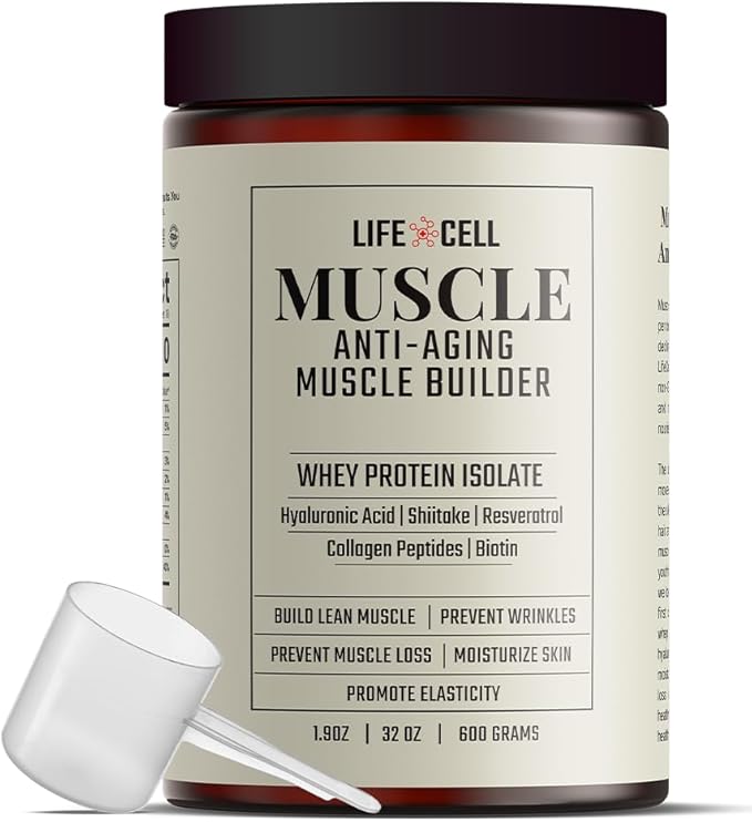 LifeCell Whey Protein – Anti-Aging Muscle Builder with Shiitake Mushroom Collagen &amp Hyaluronic Acid – Chocolate No Sugar Added Soy-Free Gluten-Free 600g (18 Servings)