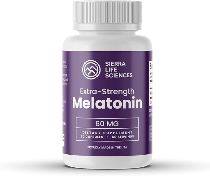 60 mg High Dosage Melatonin Supplement - Extra Strength High Potency Sleep Support Vegan Non-GMO Made in USA Easy-to-Swallow Capsules 60 Count (60 Servings)
