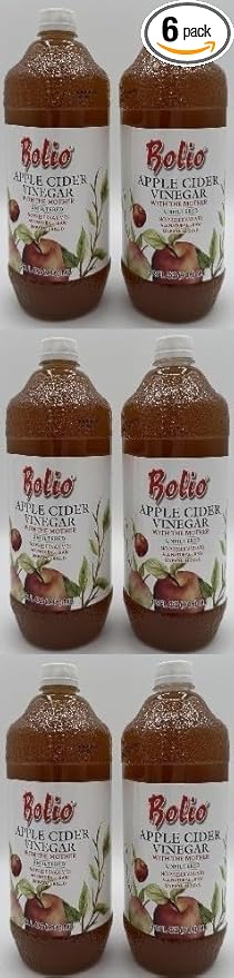 Apple Cider Vinegar With The Mother byBolio Unfiltered No Preservatives All Natural Raw Unpasteurized 32 Fl Oz Pack of 6