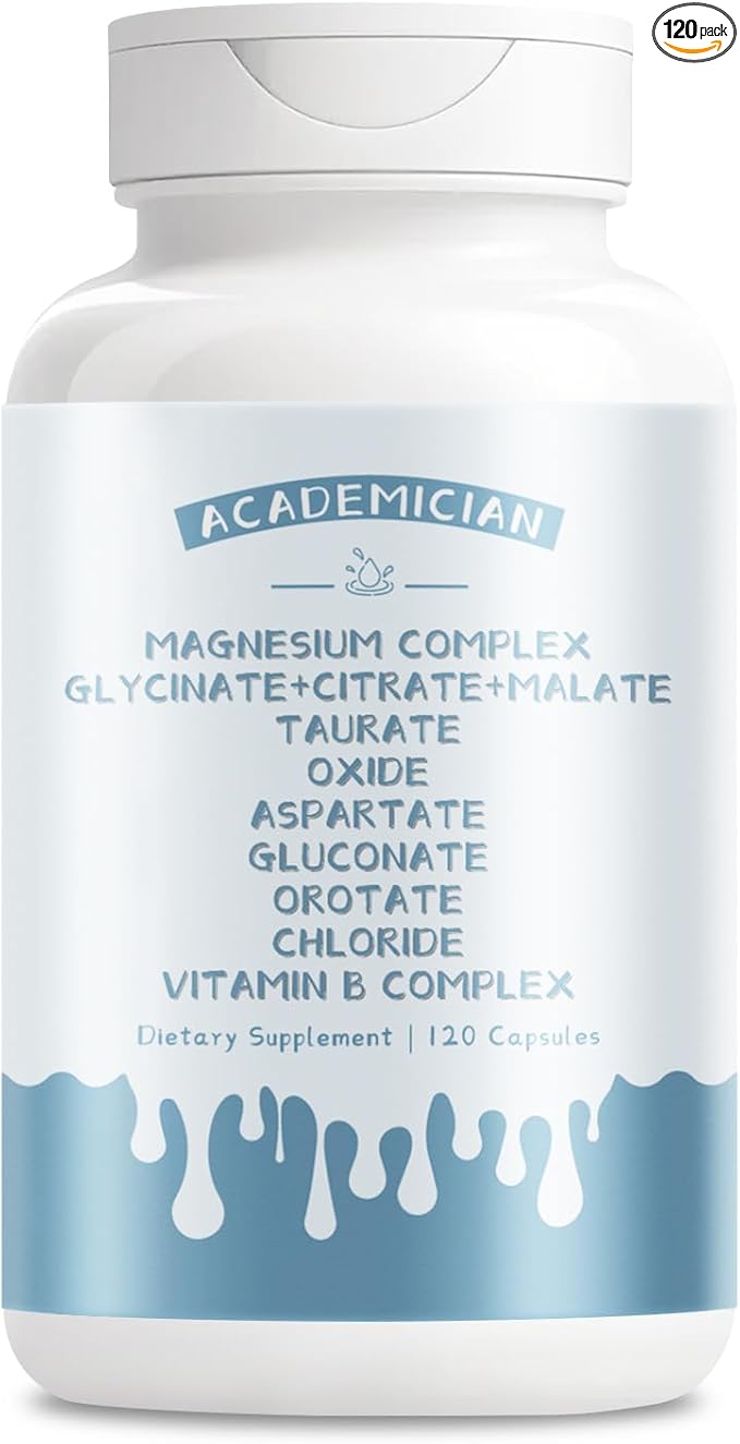 Magnesium Complex Capsule with Magnesium Citrate Glycinate Malate Oxide Taurate Vitamin B Complex Supplement - 120 Count