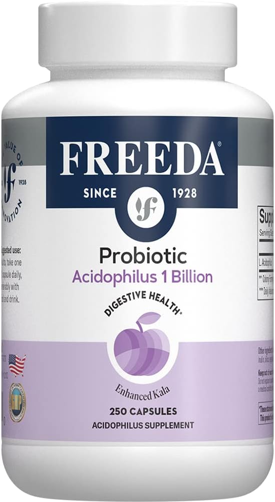 FREEDA Acidophilus Probiotic 1 Billion CFU - Lactobacillus Acidophilus Probiotics for Women &amp Men - Women's Probiotics for Digestive Health - Gut Health Supplements for Women &amp Men (250 Capsul