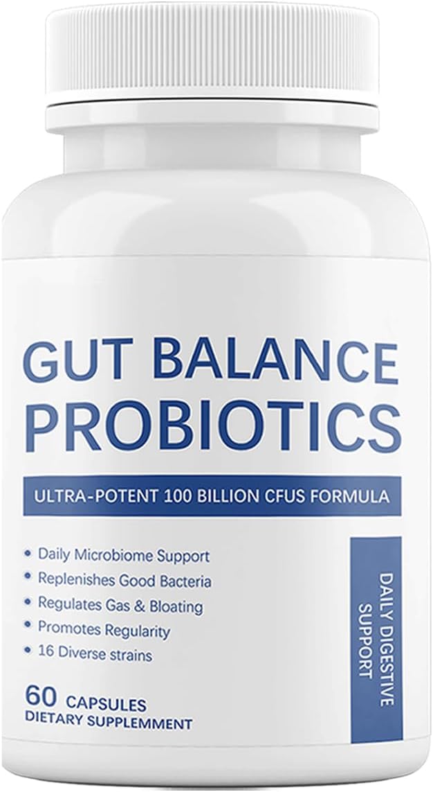 Gut Balance Probiotics 100 Billion CFU Capsules Suitable for Adults - 16 Diverse Strains Daily Digestive and Immune Support Relieves Gas Bloating &amp Promotes Regularity - 60 Vegan Capsules
