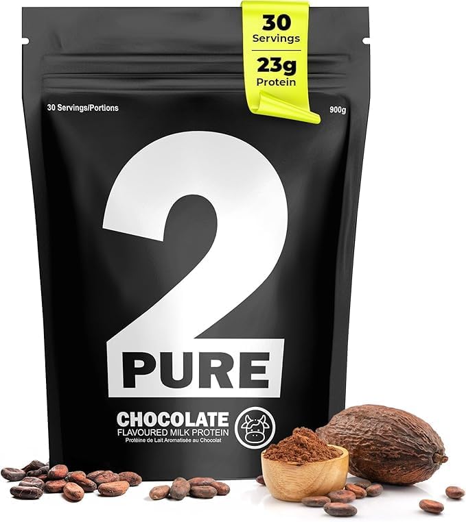 2-Pure Protein Powder - Unsweetened Only 2 Ingredients | Keto Low Carb Gluten Free Non-GMO | 26G Milk Protein Isolate Powder - 30 Servings (2 Pound Chocolate)