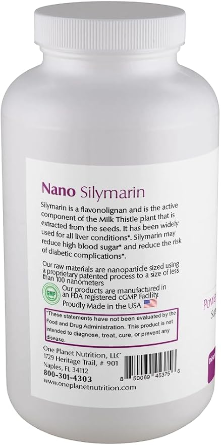 One Planet Nutrition Nano Silymarin 500 mg Capsules (120 Count) - Nano Particle Size Milk Thistle Extract for Superior Absorption - Supports Detoxification - Non GMO Vegan Gluten Free