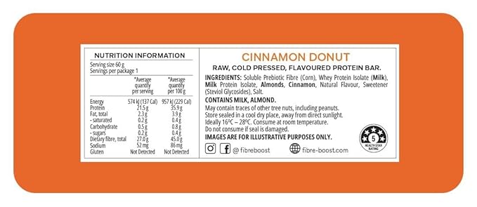 Fibre Boost Cold Pressed Cinnamon Donut flavoured Protein Bar