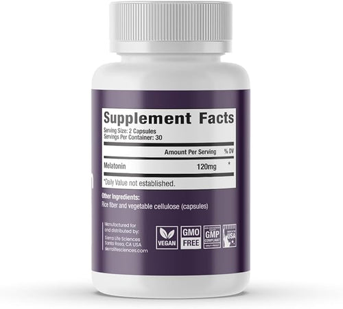 120 mg High Dosage Melatonin Supplement - Extra Strength High Potency Sleep Support Vegan Non-GMO Made in USA Easy-to-Swallow Capsules 60 Count (30 Servings)