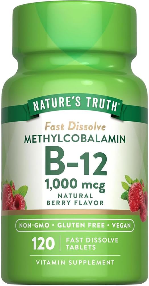 Nature's Truth Vitamin B-12 1000 Mcg Methylcobalamin Fast Dissolve Tabs Natural Berry Flavor 120 Count (Pack of 3)