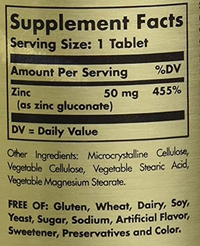 Solgar Zinc 50 Mg 100 Tablets - Zinc for Healthy Skin Immune System and Antioxidant Support- 100 Servings 100 Count (Pack of 12)