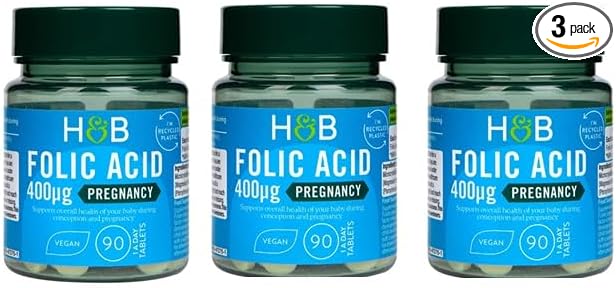Holland and Barrett Folic Acid 400mcg Tablets for Pregnancy Pack of 3 240 Tablets Total