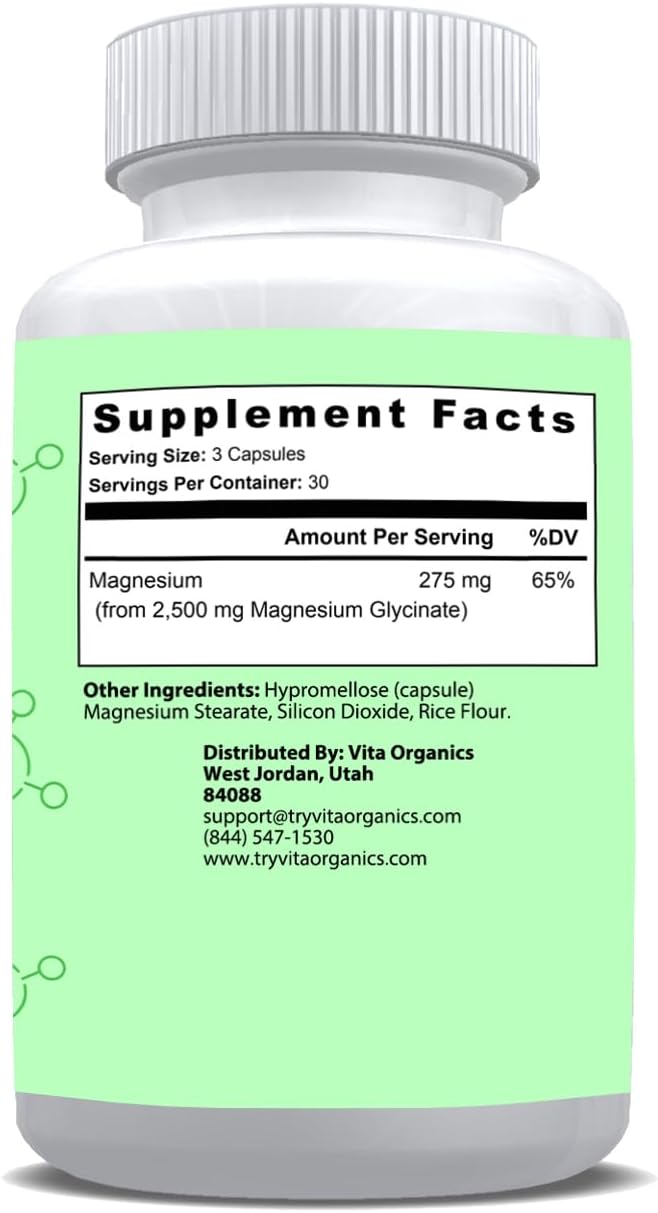 Magnesium Glycinate Advanced Formula - 275mg per Serving - Magnesium Supplement for Heart Muscle Bones High Absorption - Made in USA - 60 Capsules