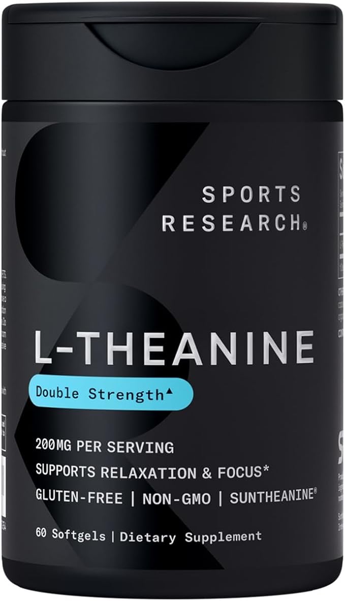 Sports Research De-Stress &amp Sleep Bundle - Melatonin-Free Sleep Complex Double Strength L-Theanine Supplement and 160 mg Chelated Magnesium Glycinate for Focus Relaxation &amp Sleep Support