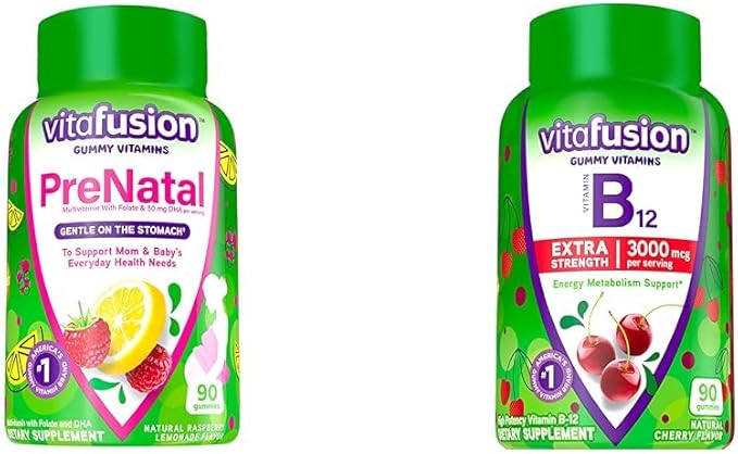 Vitafusion PreNatal Gummy Vitamins Raspberry Lemonade Flavored Pregnancy Vitamins for Women &amp Extra Strength Vitamin B12 Gummy Vitamins for Energy Metabolism Support