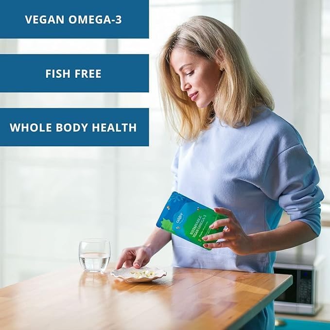 Calgee Vegan Omega 3-450mg DHA &amp EPA Fatty Acids - Sustainable Algae Oil - Plant-Based Fish Oil Alternative - Carrageenan-Free Softgels (60 Ct)