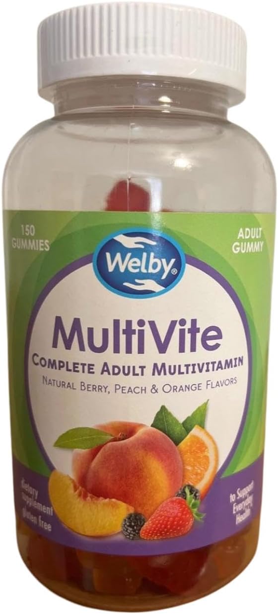 Generic Multivite Complete Adult Multivitamin Natural Berry Peach and Orange Flavors Dietary Supplement Gluten-Free 150 Gummies Friuty