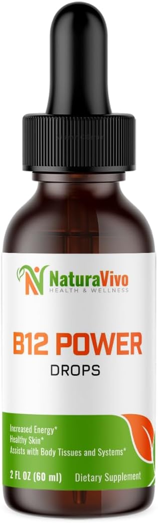 B12 Power Drops: High-Potency Vitamin B Complex for Energy Heart Health and Cognitive Function - Antioxidant Support Liquid Supplement GMP Certified Made in USA