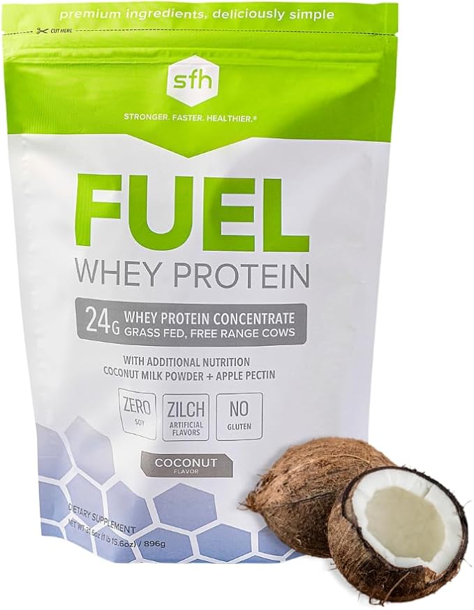 SFH Fuel Whey Protein Powder Great Tasting Grass Fed Whey | MCTs &amp Fiber for Energy | All Natural | Soy Free Gluten Free No RBST No Artificial Flavors (Coconut (2lb Bag))