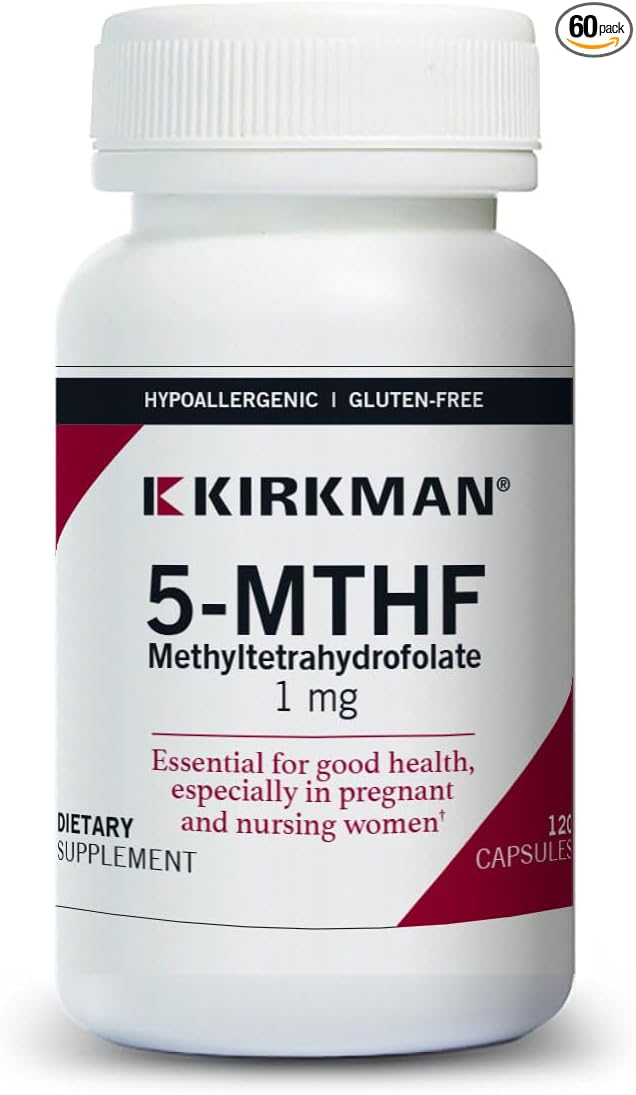 Kirkman 5-MTHF ([6S]-5-Methyltetrahydrofolate) 5 mg - Hypoallergenic | 60 Vegetarian Capsules
