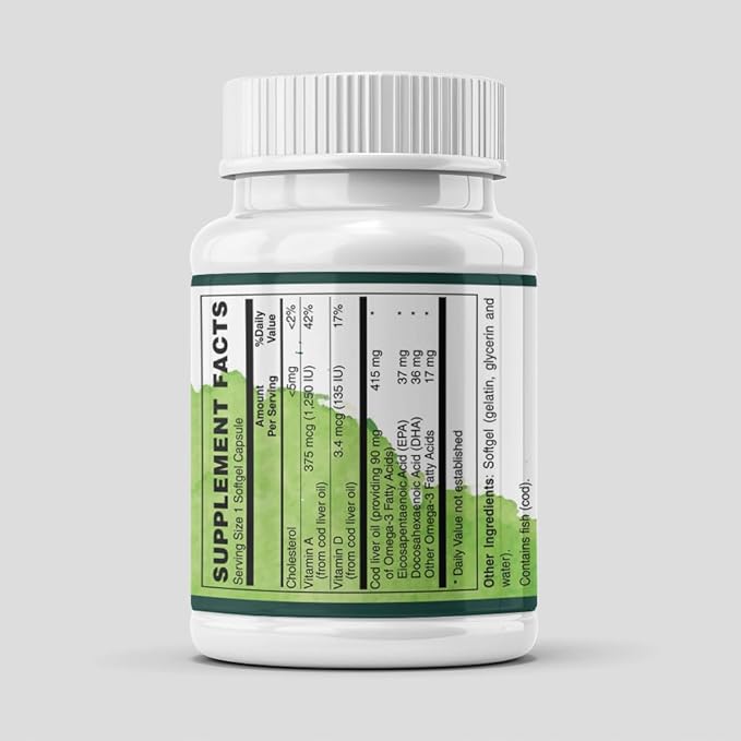 Cod Liver Oil Softgels with Vitamins A D3 K2 &amp Beta-Carotene – 90 mg Omega-3 EPA + DHA for Heart Brain Vision &amp Bone Support Icelandic Source Non-GMO 100 Count