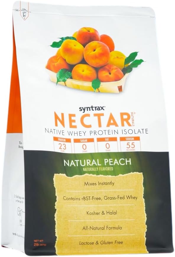 Syntrax Nectar Naturals All Natural Whey Protein Isolate Smooth &amp Juicy Natural Peach 2 lbs.