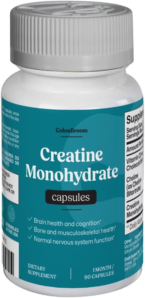 ColonBroom Creatine Monohydrate Capsules Supplement 1500 mg | with Choline and Vitamin D3 | Daily Energy Brain &amp Nervous System Support | Creatine Pills for Men &amp Women (1 Month Supply)