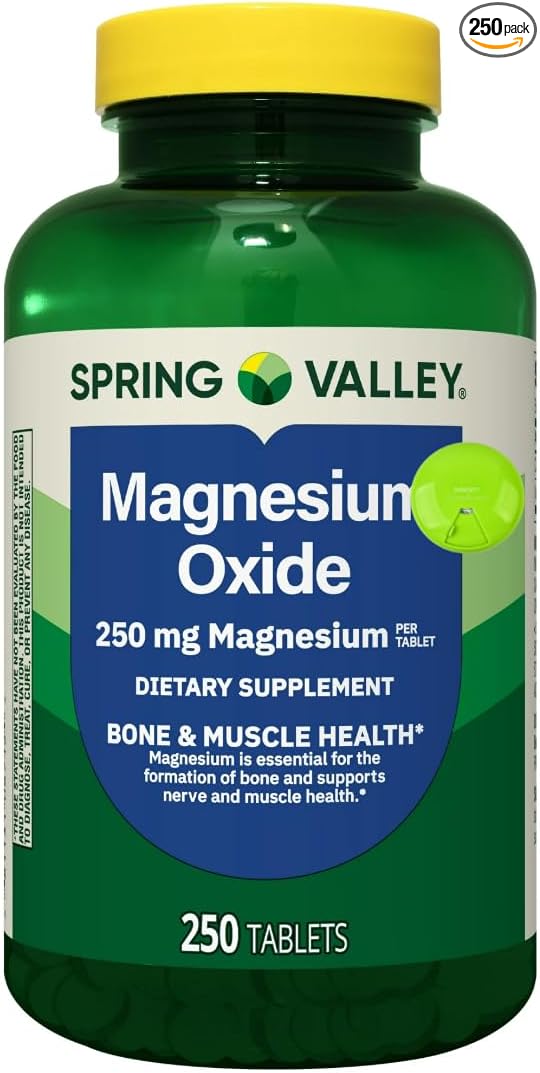 Spring Valley Magnesium Oxide 250mg Tablets - 250 Count - Bone &amp Muscle Support* - Essential Mineral Supplement + SUREFECT Organizer.