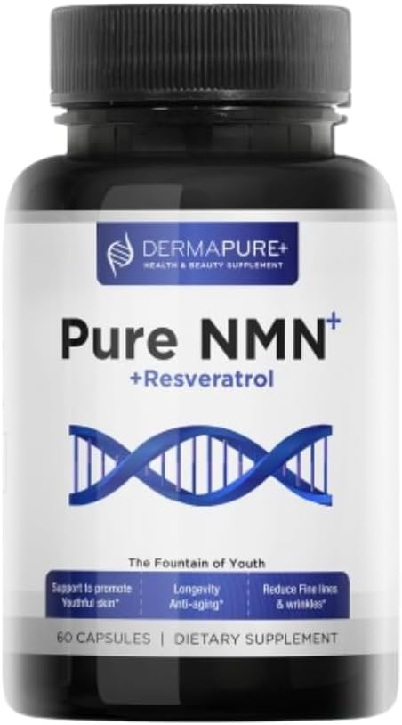Dermapure NMN+ Supplement 4-in-1 – Support Youthful Skin Longevity Anti-Aging Reduces Fine Lines &amp Wrinkles Supports NAD+ Levels GMP Certified &amp FDA Registered – 60 Capsules (1 Pack)