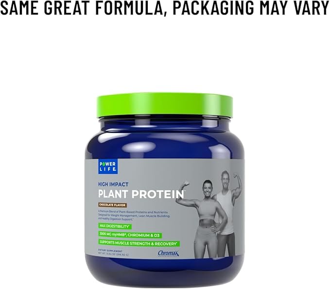 POWERLIFE High Impact Plant Protein Powder with 3000 MG of HMB Plant-Based No Sugar Added Vegan Keto Friendly Non-GMO (Chocolate - New Formula) - 3 Pack