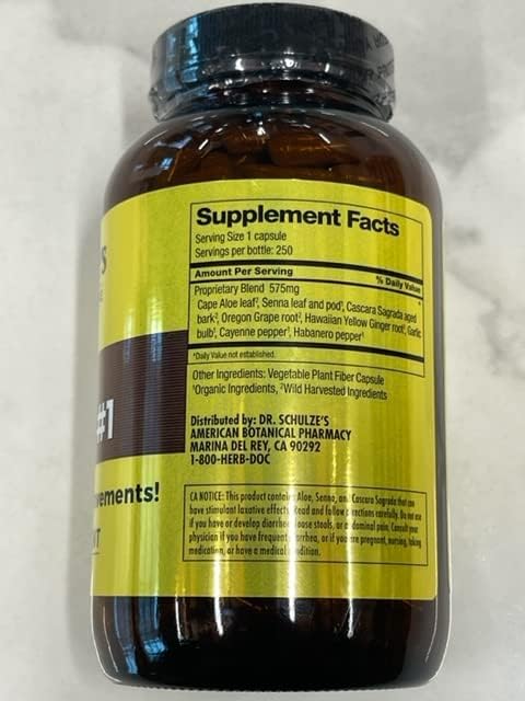 Dr. Schulze's Intestinal Formula #1 - Bowel Movement Supplement for Colon Health Support - Bloating &amp Constipation Aid - Intestinal Cleanse - All-Natural - Plant-Based - Vegan - 250 Count