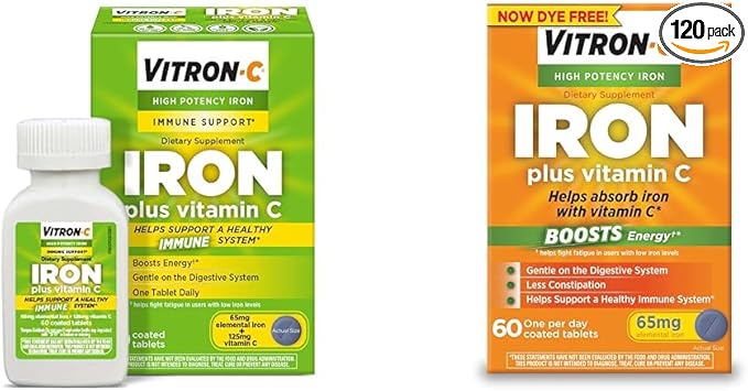 Vitron-C High Potency Iron Supplement with Vitamin C 60 Count Pack of 2