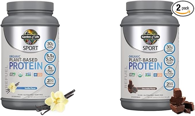 Garden of Life Organic Vegan Sport Protein Powder Bundle - Vanilla &amp Chocolate 30g Plant Protein Probiotics BCAAs 19 Servings Each
