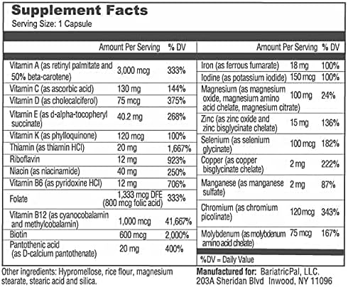 BariatricPal 30-Day Bariatric Vitamin Bundle (Multivitamin ONE 1 per Day! Capsule with 18mg Iron and Calcium Citrate Soft Chews 500mg with Probiotics - French Caramel Vanilla)