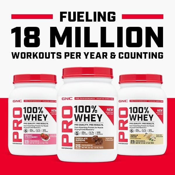 GNC Pro Performance 100% Whey Protein Powder 2.0 Fast Absorbing for Muscle Strength and Recovery Cookies and Cream 25 Servings