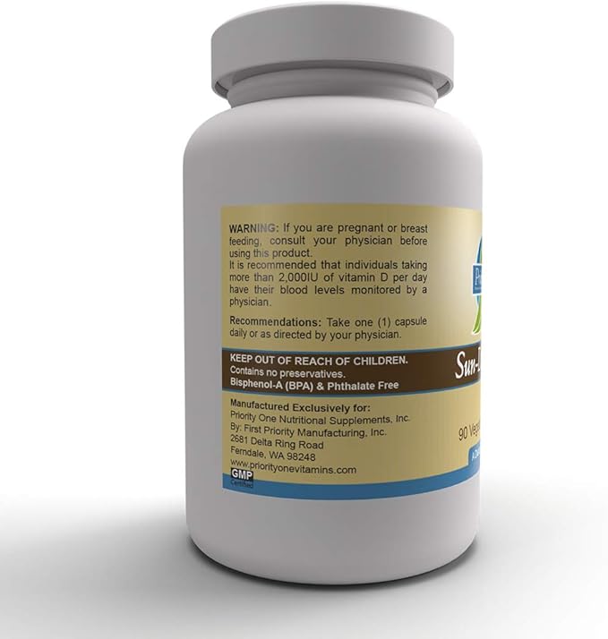Priority One Vitamins Sun D3 10000 90 Vegetarian Capsules - The Most bioavailable Form of Vitamin D (cholecalciferol).*