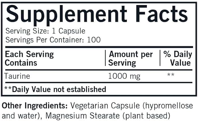 Kirkman L-Taurine 1000 mg - Hypoallergenic | 100 Vegetarian Capsules