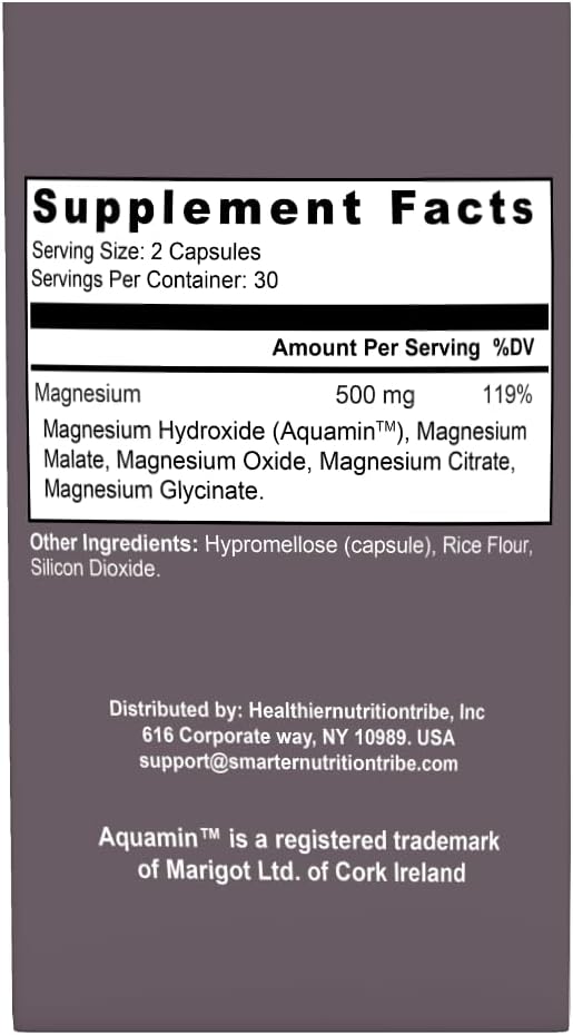 Magnesium Complex Glycinate Taurate &amp Citrate High Absorption Gentle on Stomach Relaxation Muscle &amp Nerve Support 60 Vegan Capsules