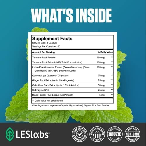 LES Labs Inflammatory Health – Joint Support Muscle Function &amp Relaxation Mobility– Turmeric Boswellia Quercetin Ginger &amp CoQ10 – Non-GMO Supplement – 60 Capsules