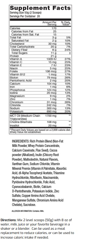 Complete MR | 1 Gallon Container - 20 servings | Meal Replacement Shake with Protein Carbs Fiber and Vitamins (MIlk Chocolate)
