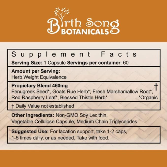 Birth Song Botanicals Let There Be Milk! Vegetarian Liquid Capsules – Fenugreek Goat’s Rue Blessed Thistle to Boost Milk Supply – Breastfeeding Supplement for Nursing &amp Pumping Moms 60 Count
