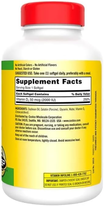 Extra Strength Vitamin D3 2000 I.U. 600 Softgels Bottle Supports Bone and Immune Health (The Sunshine Vitamin)