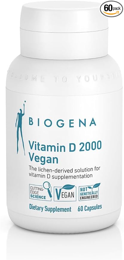 Biogena Vitamin D 2000 Vegan Formula - Sun Vitamin D3 Supplement for Calcium Absorption Immune Support - 60 Capsules**