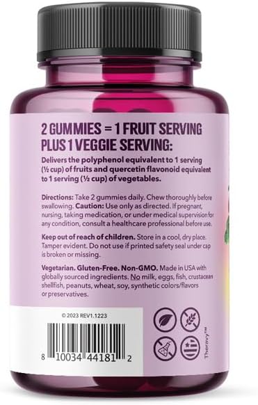 LifeSeasons Fruit &amp Veggie Gummy Supplement - 16 Fruits Vegetables &amp Sprouts - Vitamins Minerals &amp Antioxidants - Nutritional Support for Immunity &amp Wellness - 3X More Potent - 60 Gumm